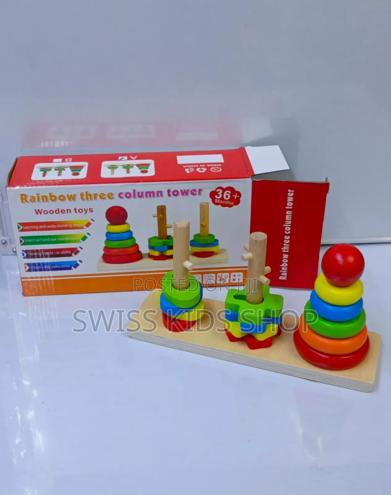 3 Column Wooden Rainbow Towers / Stacking Toys