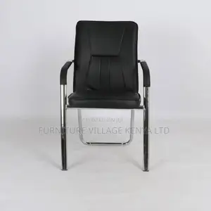 Office Chairs:Fixed Arm Chrome Low-Back Leather Desk Chair