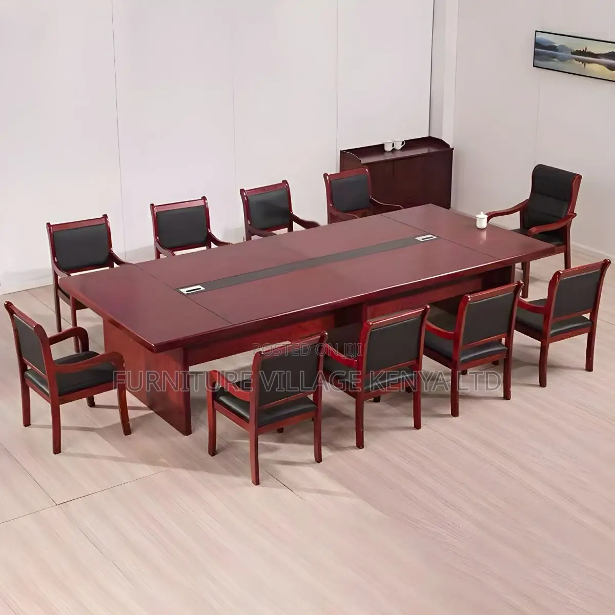 Boardroom Tables: Large Red Wood Boardroom Table – 3 Meters