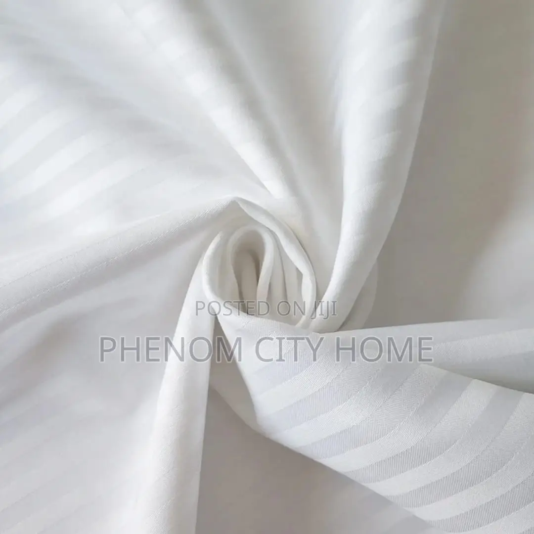 Pure White Cotton Stripped Bedsheet