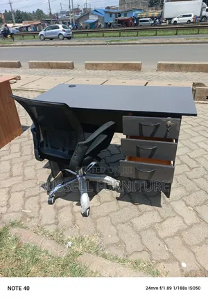Grey Study Table and Mesh Office Chair