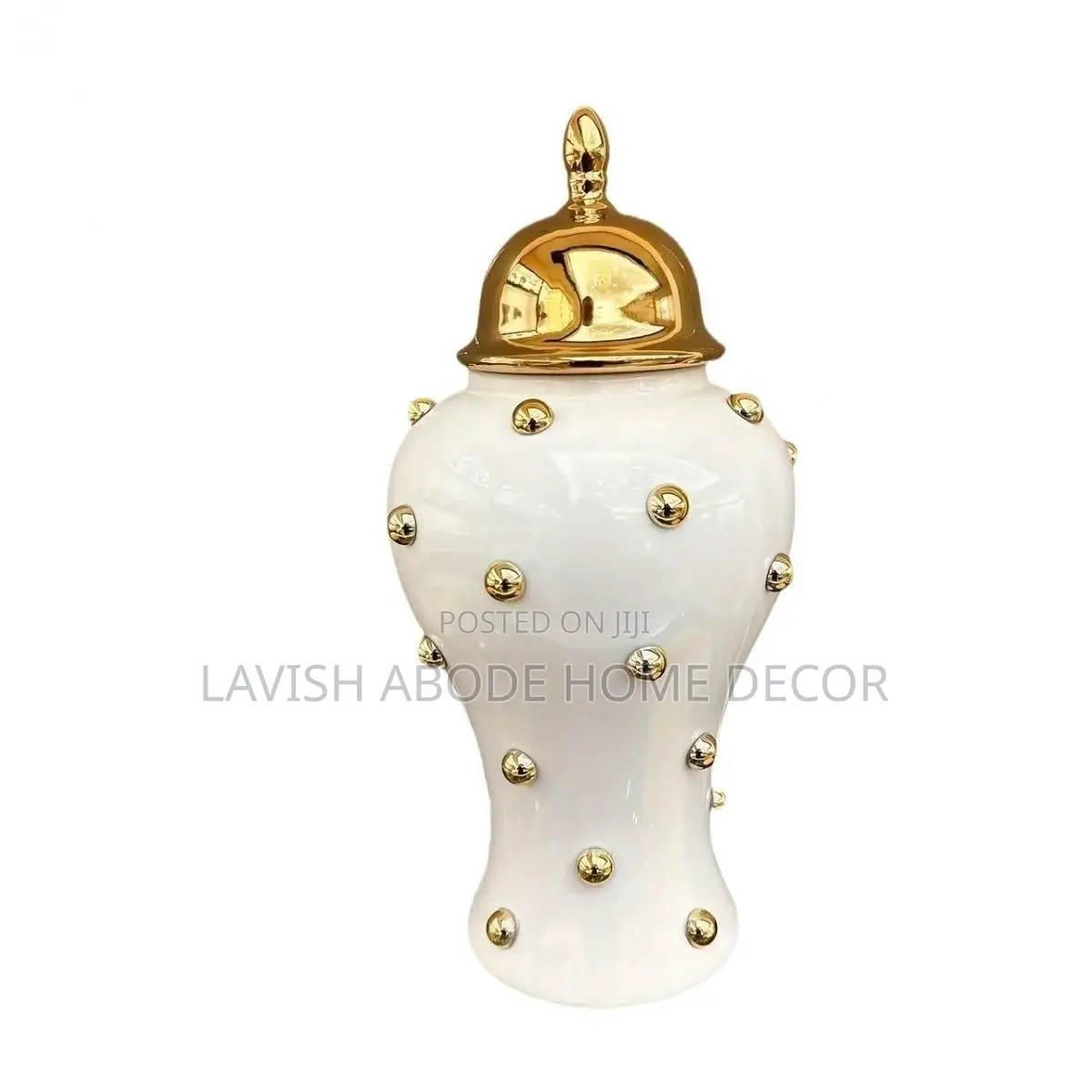 Decorative Ginger Jar Can Be Used as Flower Vase White Gold