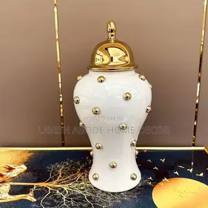 Decorative Ginger Jar Can Be Used as Flower Vase White Gold