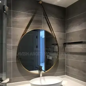 Large Round Mirror With Leather Strap Gold Color
