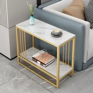 Stylish Rectangular Side Table White Marble With Gold