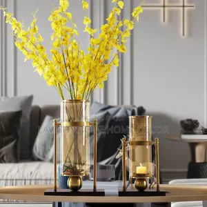 2 Pc Modern Transparent Glass Flower Vase With Candle