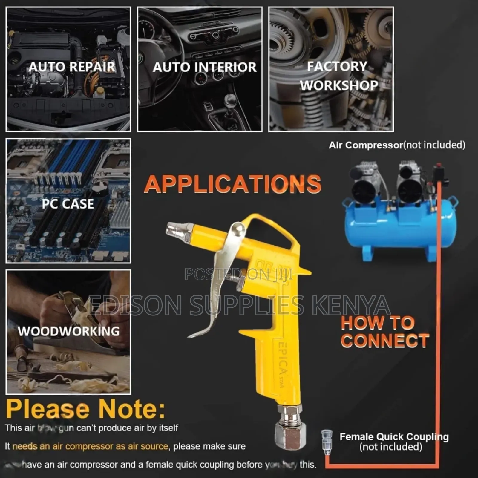 5pcs Air Blow Gun Kit Air Compressor Kit + Adapters Nozzle