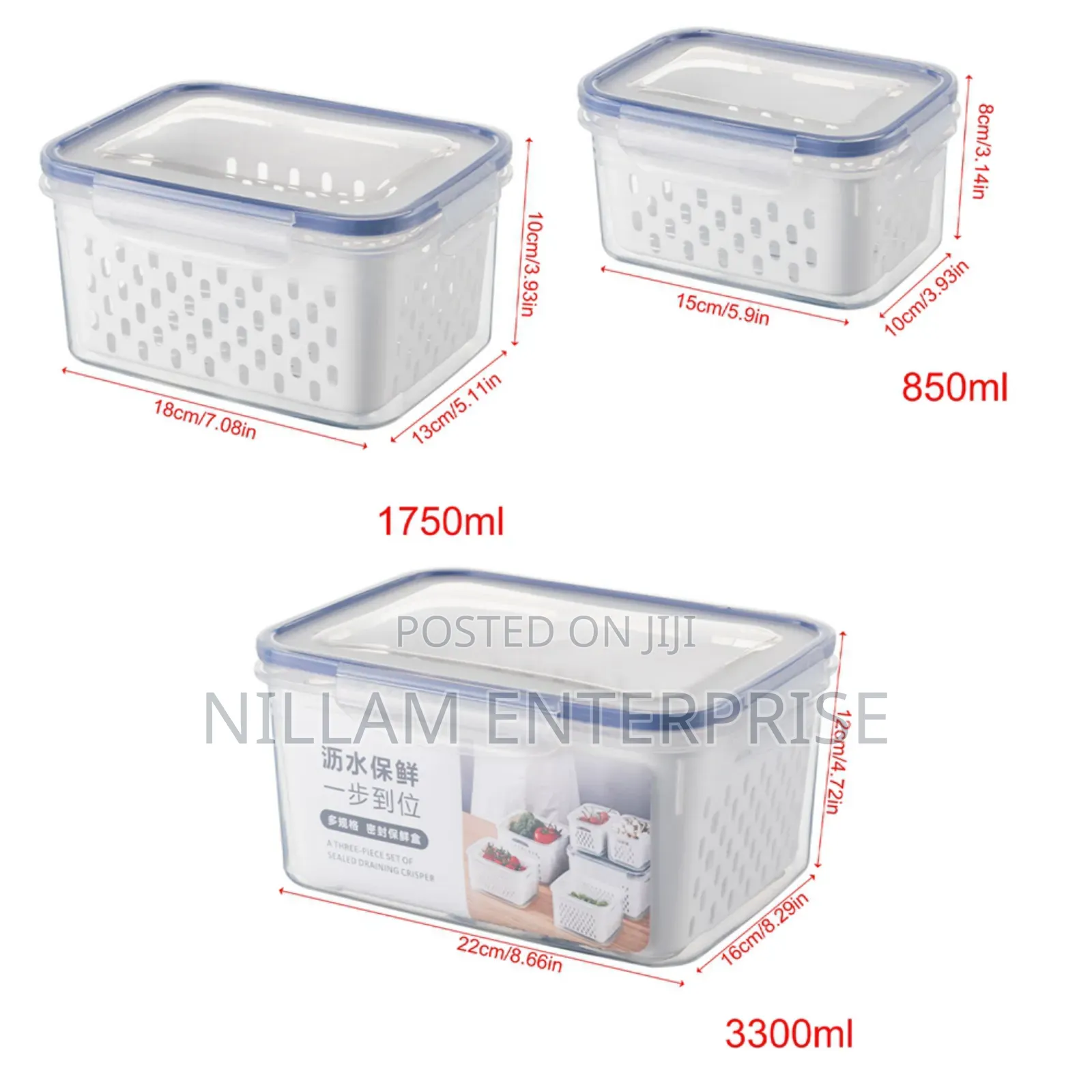 *3pc Double Drain Basket ,Vegetable Storage Container*