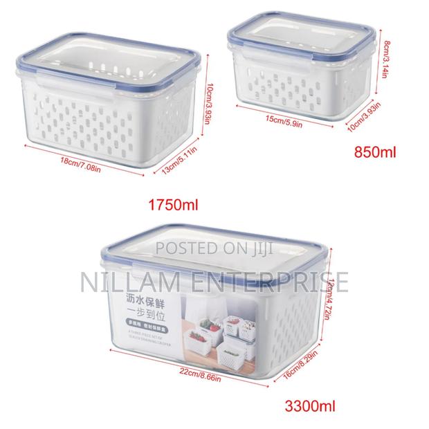*3pc Double Drain Basket ,Vegetable Storage Container* - thumbnail 2