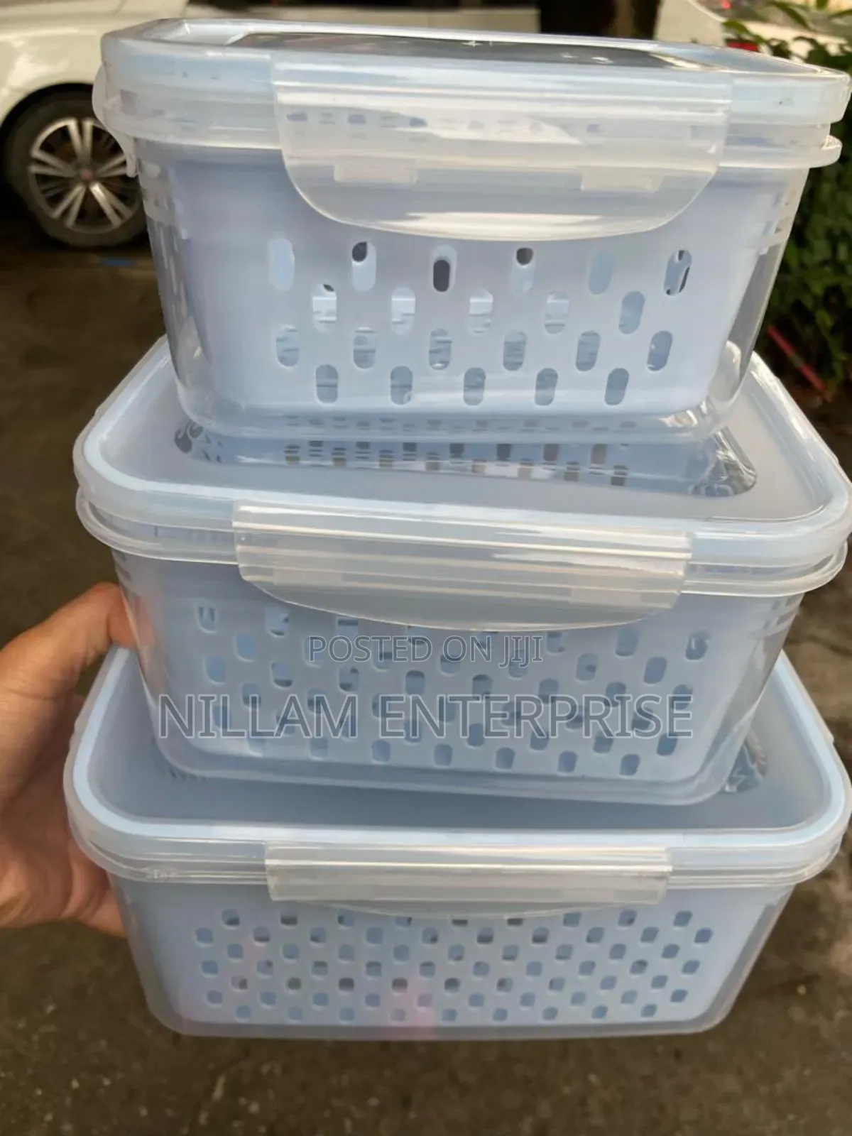*3pc Double Drain Basket ,Vegetable Storage Container*