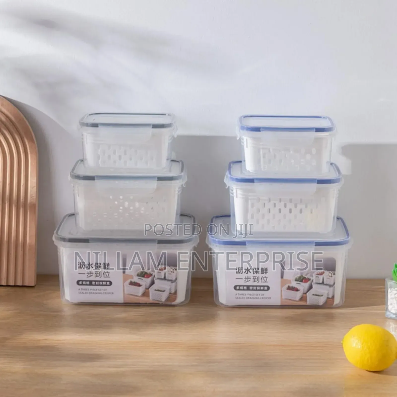 *3pc Double Drain Basket ,Vegetable Storage Container*