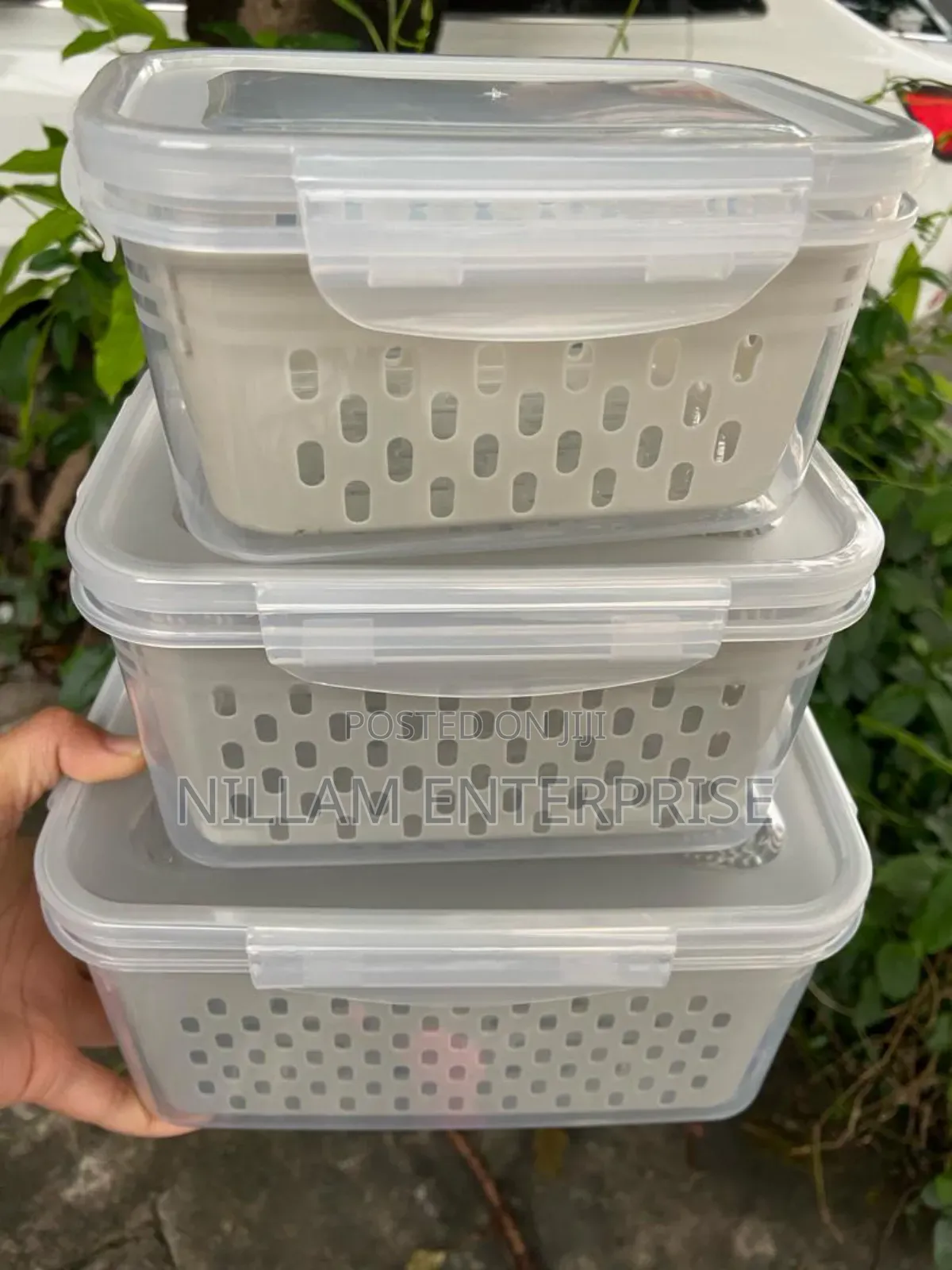 *3pc Double Drain Basket ,Vegetable Storage Container*