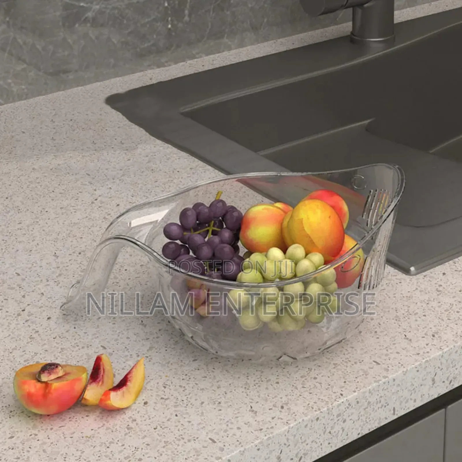 *Acrylic Multi Functional Drain Fruit Cleaning Bowl