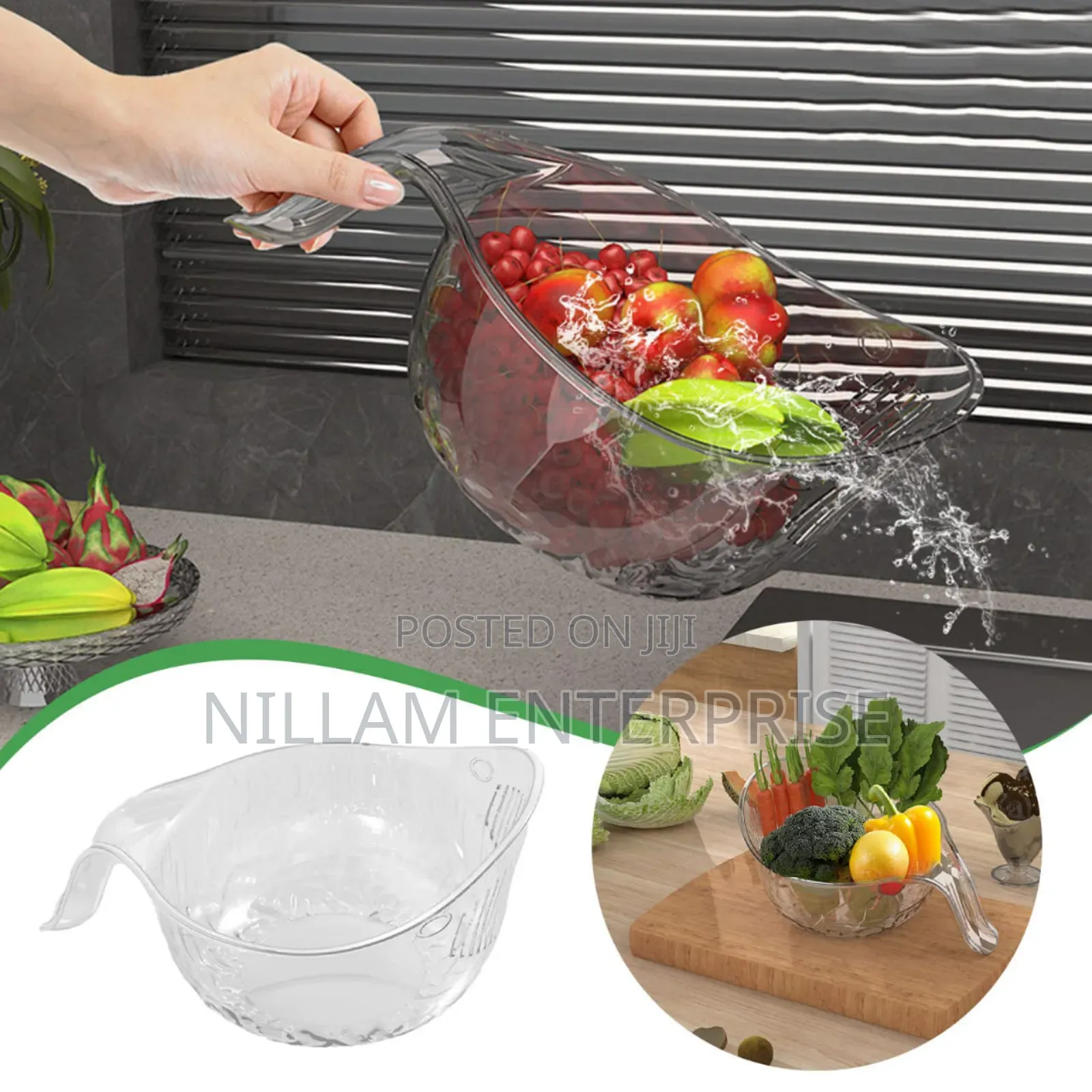 *Acrylic Multi Functional Drain Fruit Cleaning Bowl
