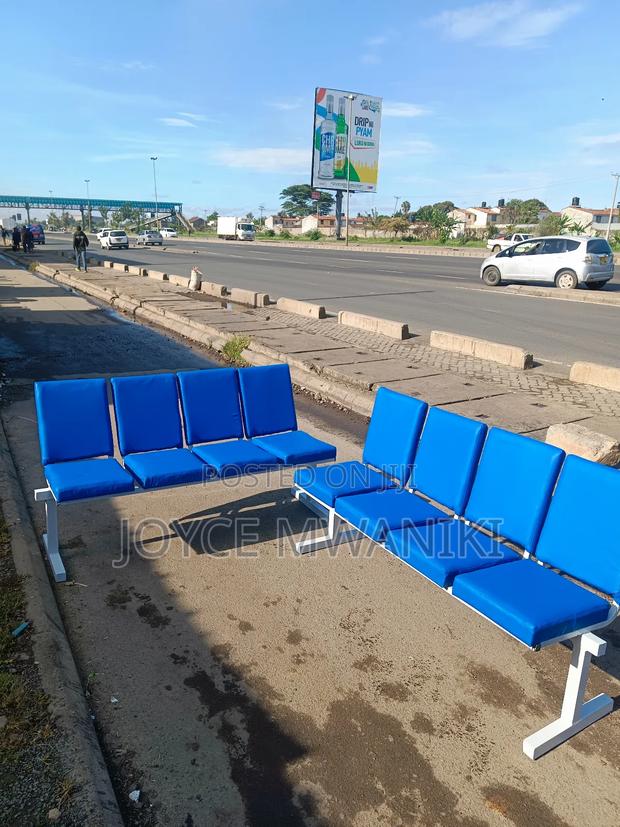 Reception or Waiting Seats, White and Blue 4 Seater