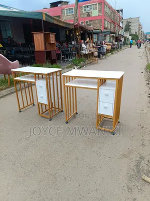 Manicure Tables, Marble Tops, Drawers, Metallic Gold Frame 
