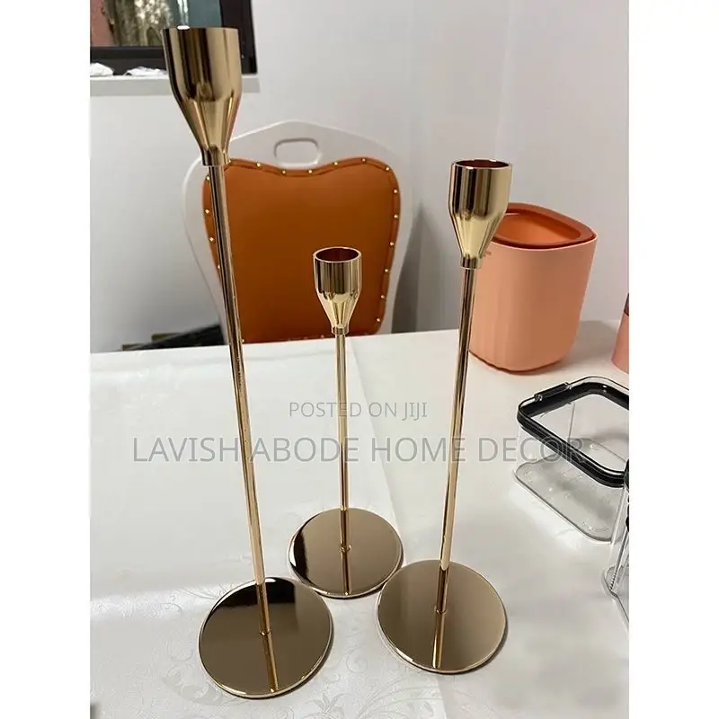 Beautiful Candle Stick Holders - Set of 3 Gold Color