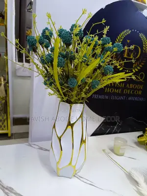 Large Ceramic Flower Vase White and Gold Gift Idea