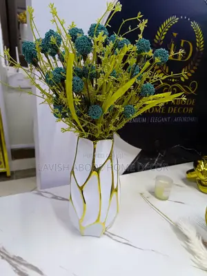 Large Ceramic Flower Vase White and Gold Gift Idea