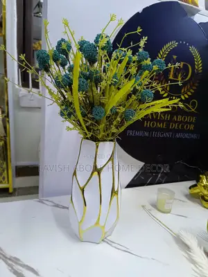 Large Ceramic Flower Vase White and Gold Gift Idea