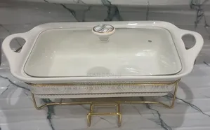 Ceramic Round Chaffing Dish + Burner and Golden Stand
