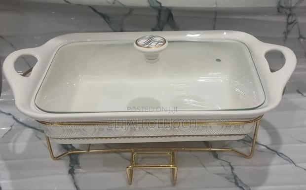 Ceramic Round Chaffing Dish + Burner and Golden Stand - thumbnail 2