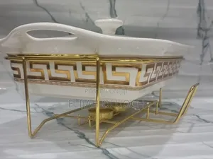 Ceramic Round Chaffing Dish + Burner and Golden Stand