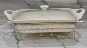 Ceramic Round Chaffing Dish + Burner and Golden Stand