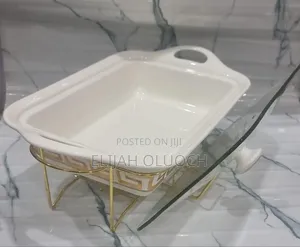 Ceramic Round Chaffing Dish + Burner and Golden Stand