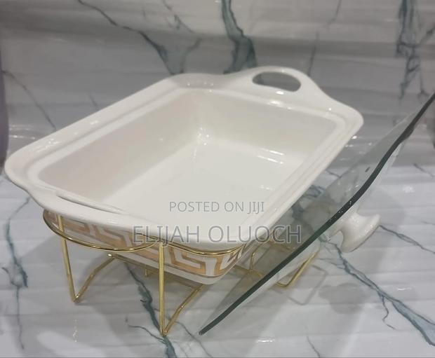 Ceramic Round Chaffing Dish + Burner and Golden Stand - thumbnail 5