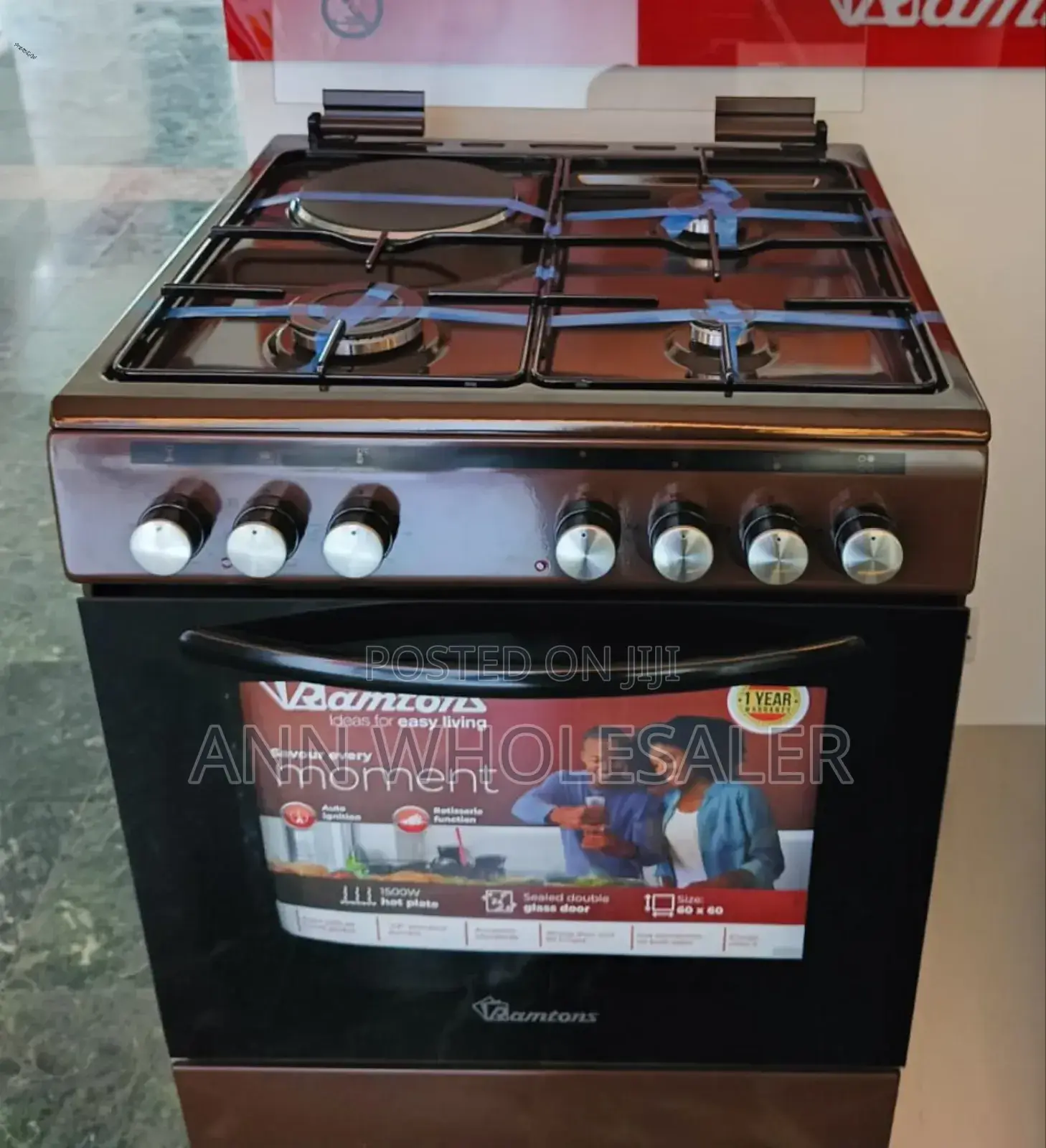 Ramtons Standing Cooker 60*60cm. 3g+1e . Rc 605(Brown)