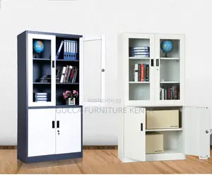 Cabinets: Office Large Storage Cabinet With 2-Glass Door