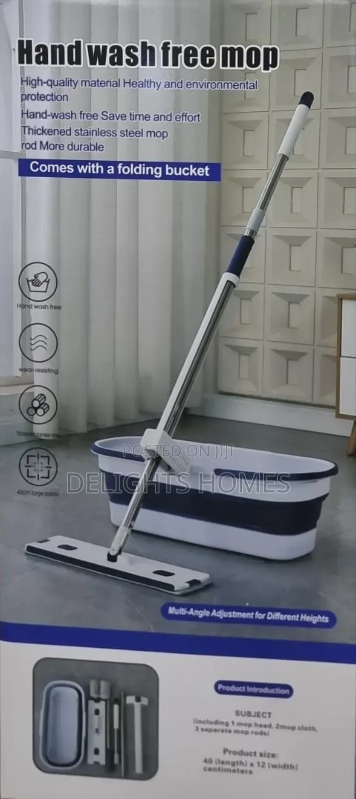 Self Ringing Hand Free Flat Mop With Foldable Bucket