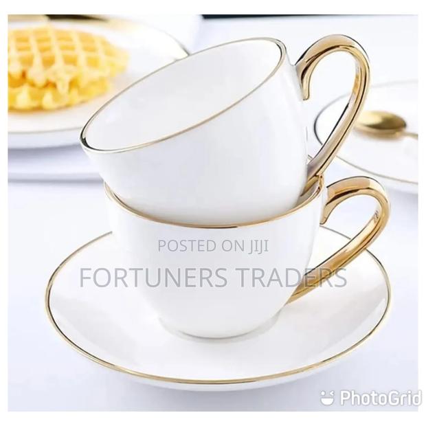 Ceramic Cup Saucer Set With Golden Rim - main view