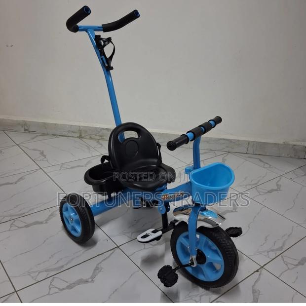 Kids Tricycle With Push Handle, Blue - main view
