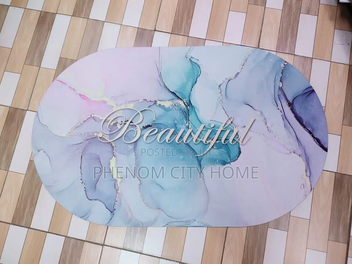 Fancy Oval Marble Bathroom Mats With Beautiful Print