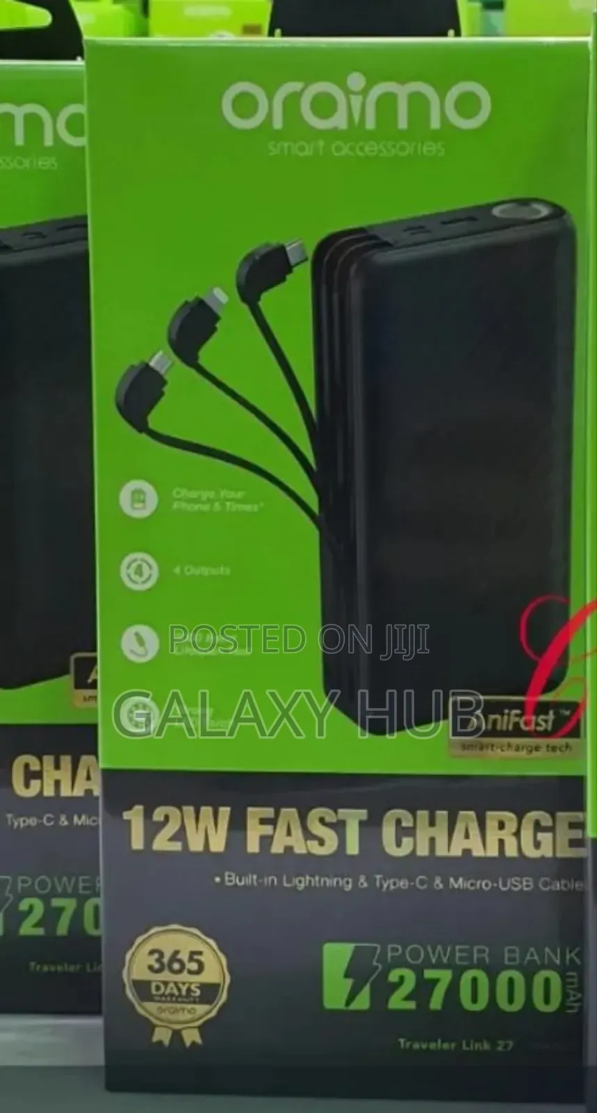 Oraimo Traveler 27000mah Power Bank With Built in Cables