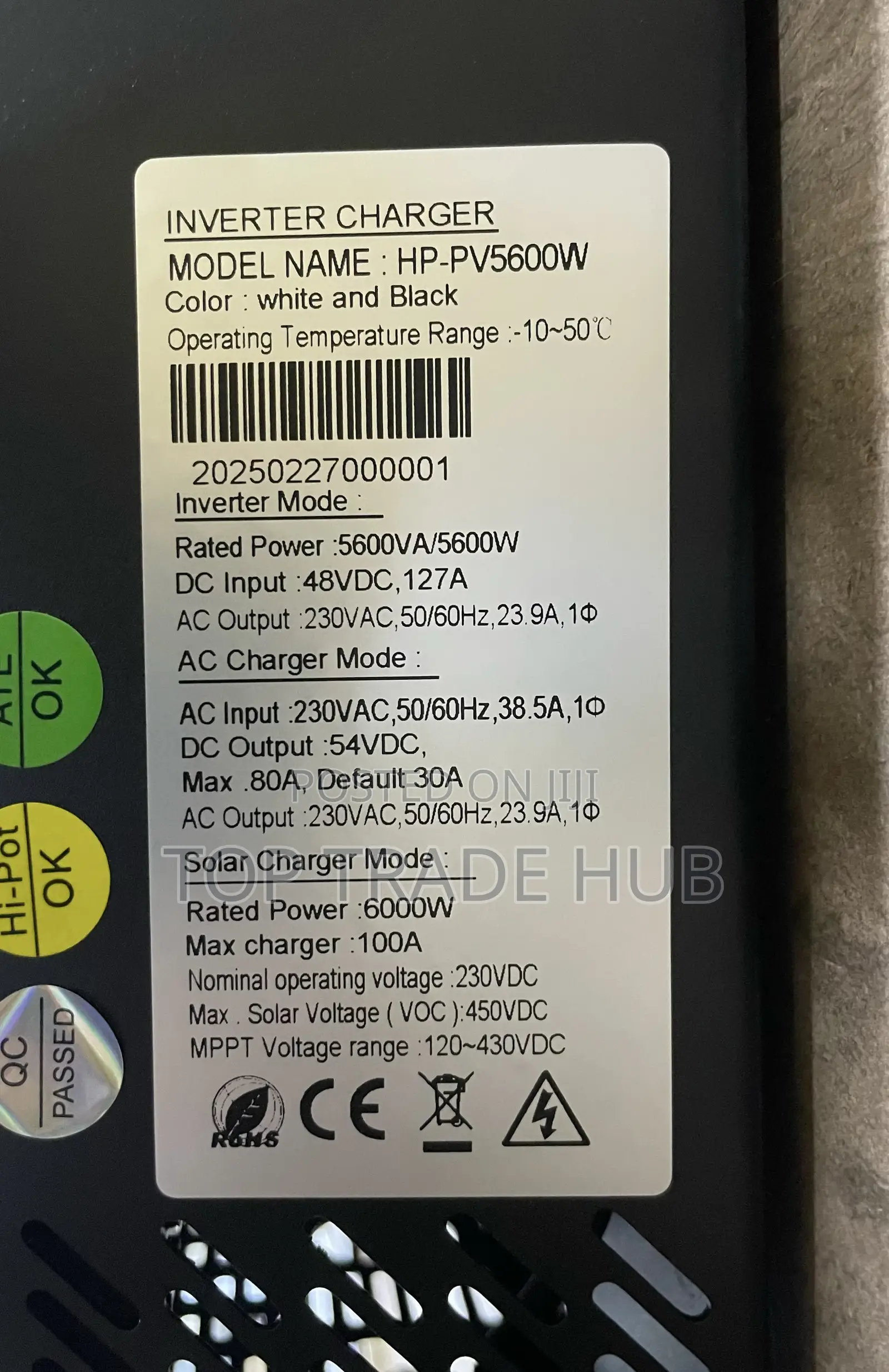 Yachu Solar Hybrid Inverter 48v 5.5 Kva