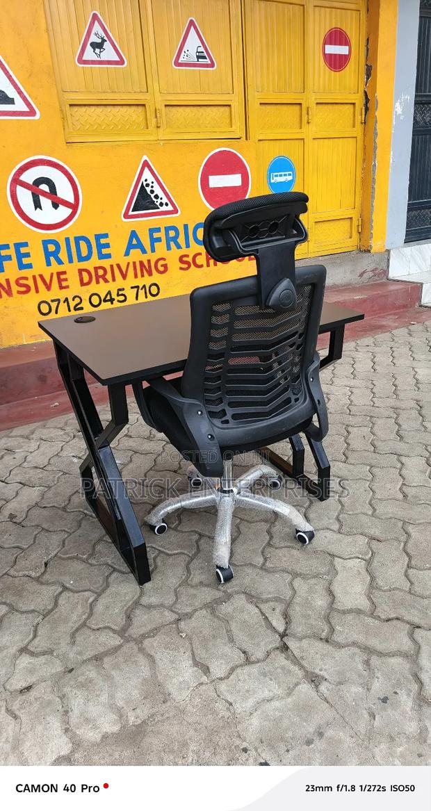 Metallic Office/ Home Computer Study Desk + Headrest Chair - main view