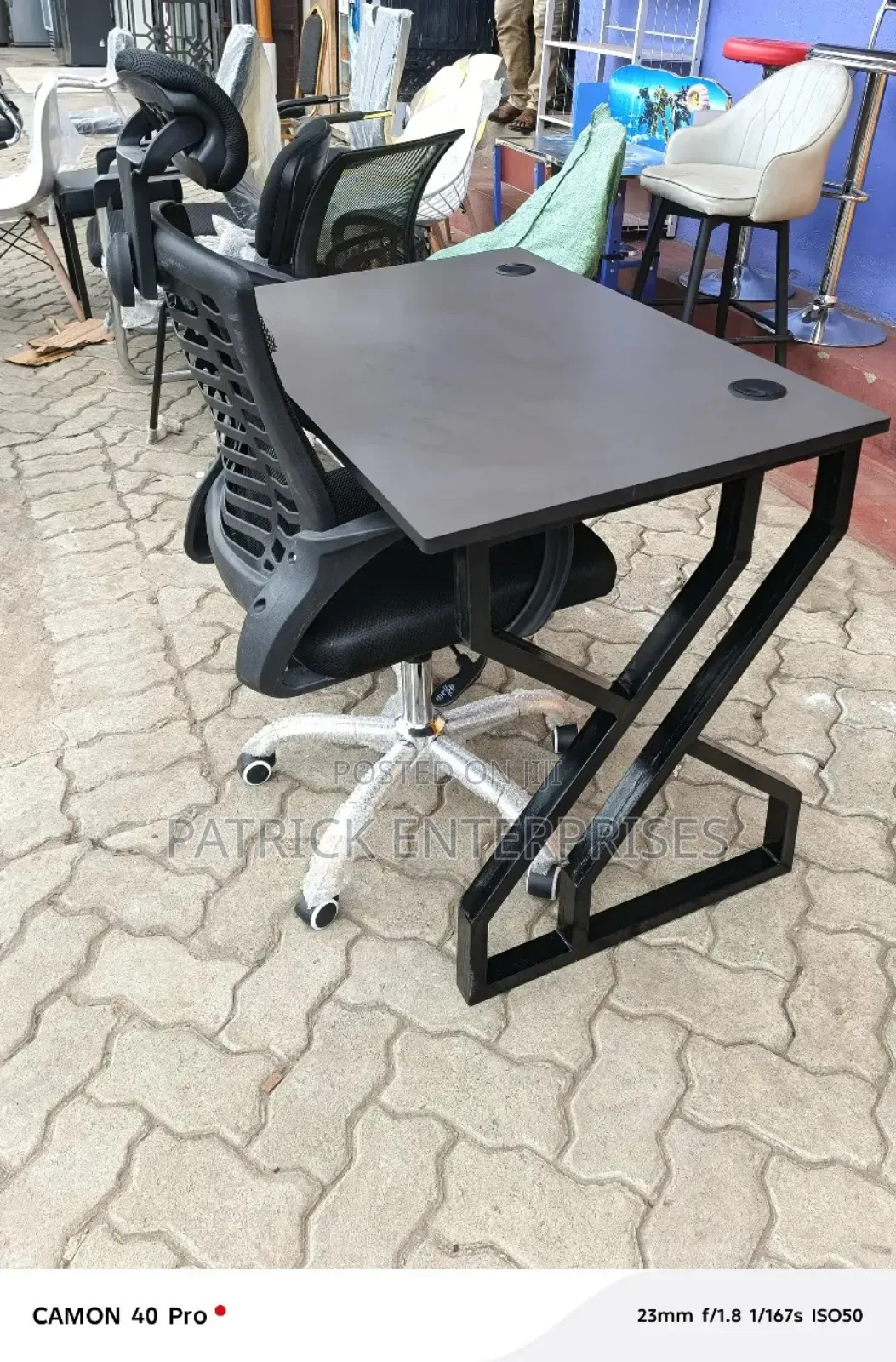 Metallic Office/ Home Computer Study Desk + Headrest Chair
