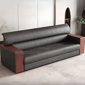 Sofa Set: 5-Seater Sleek Wood-Framed Office Lounge Seating