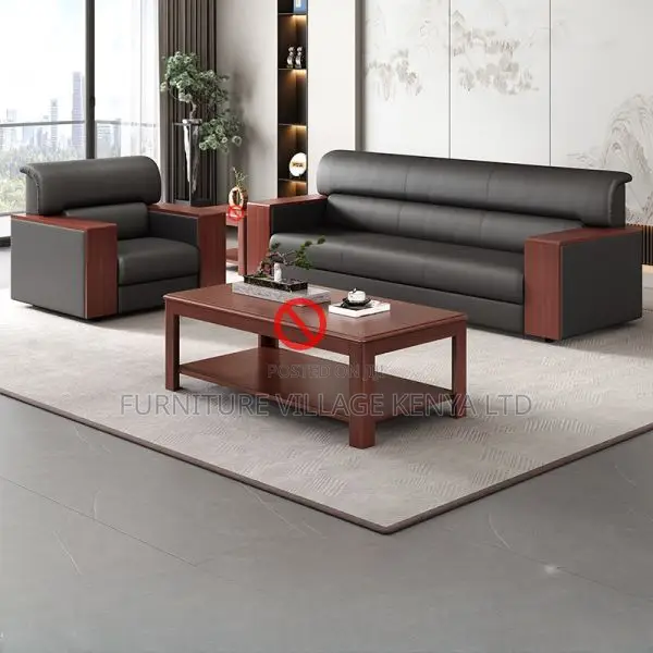 Sofa Set: 5-Seater Sleek Wood-Framed Office Lounge Seating