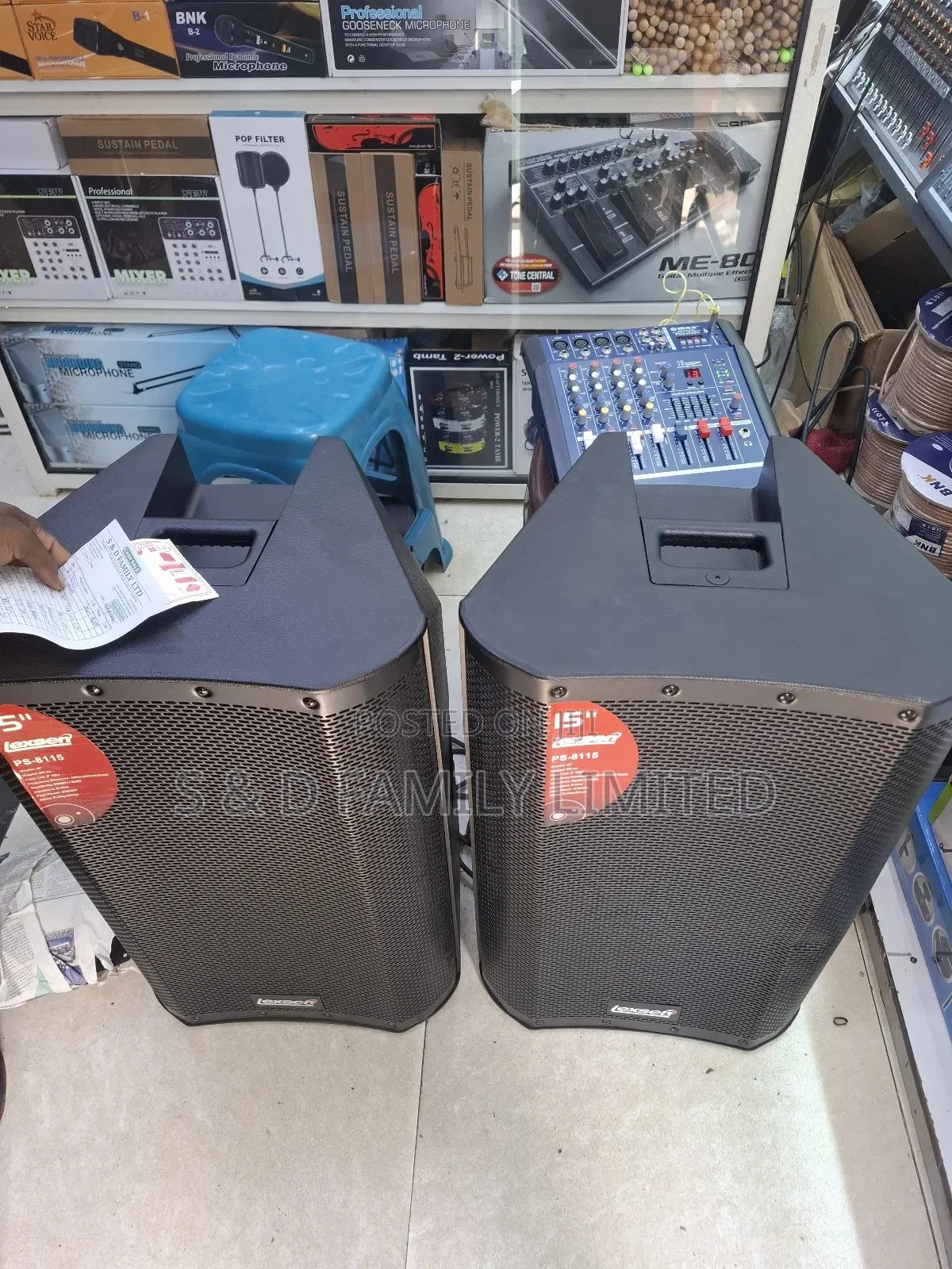Two Plastic Speakers Plus 4 Channels Mixer