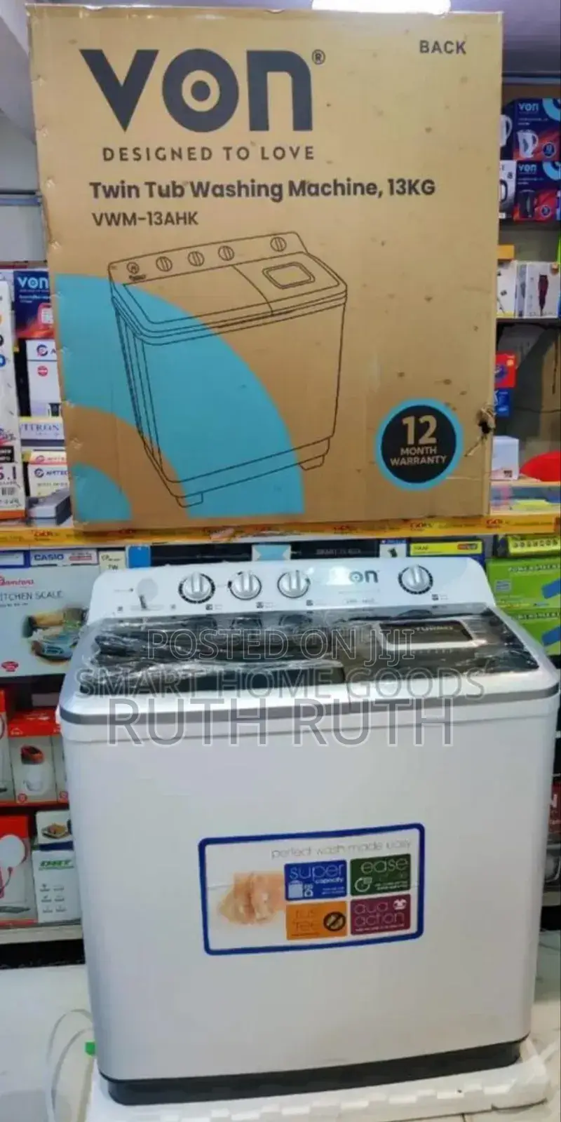 13 KGS Von Twin Tub Washing Machine - White