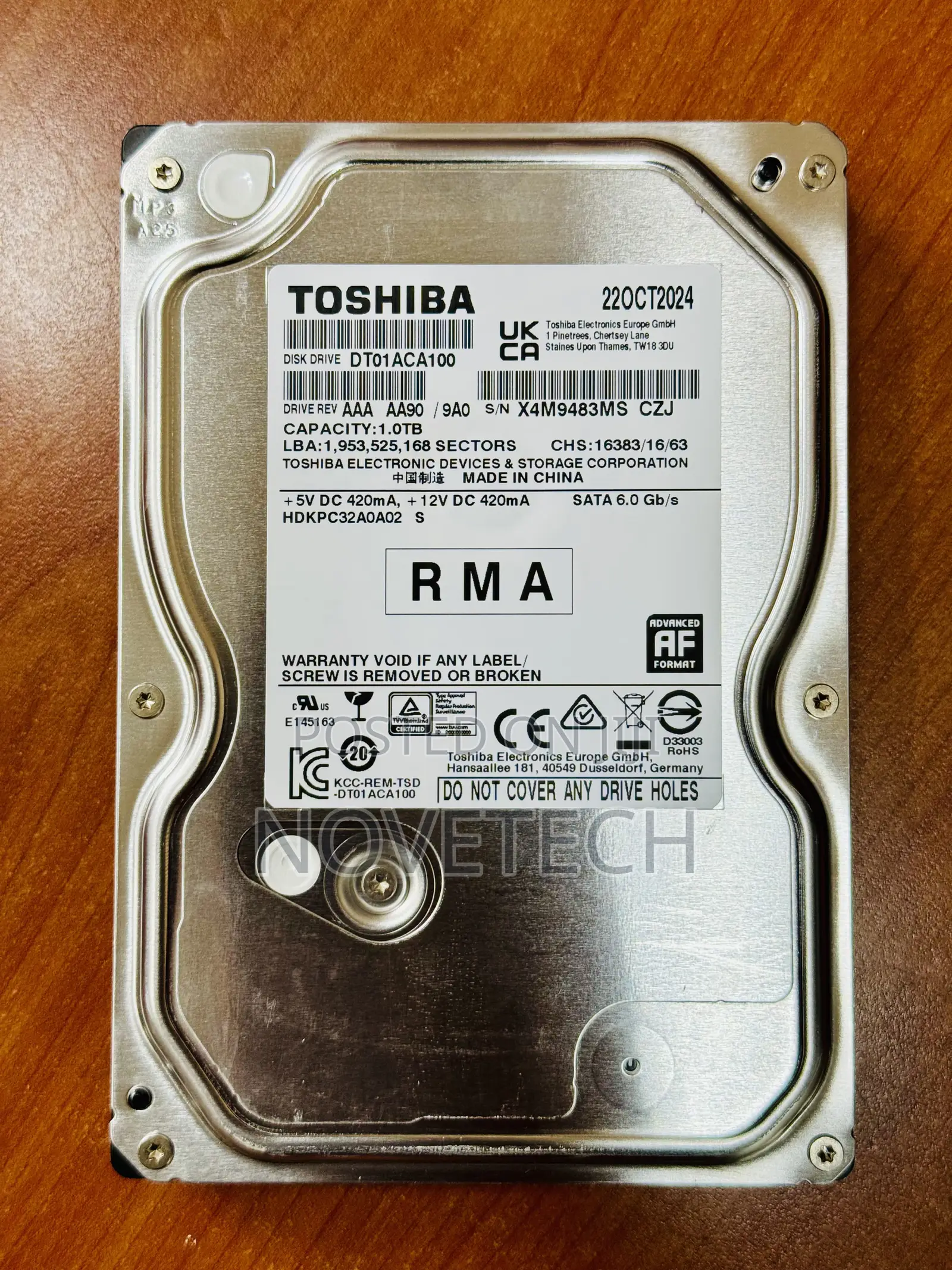 Toshiba 1tb 3.5" Sata Desktop Hard Disk Drive HDD