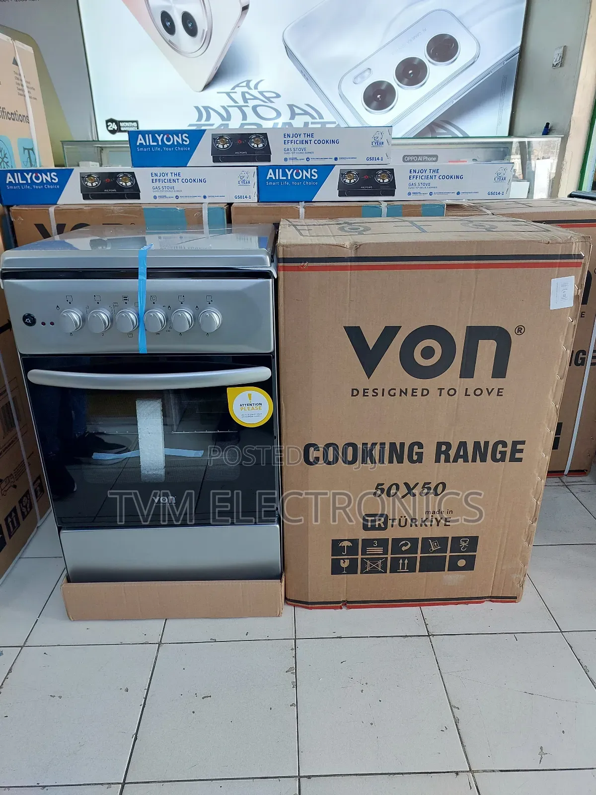Von Cooker 50×50cm 3 Gas + 1 Electric - Vcf503131nfy Enamel Grey