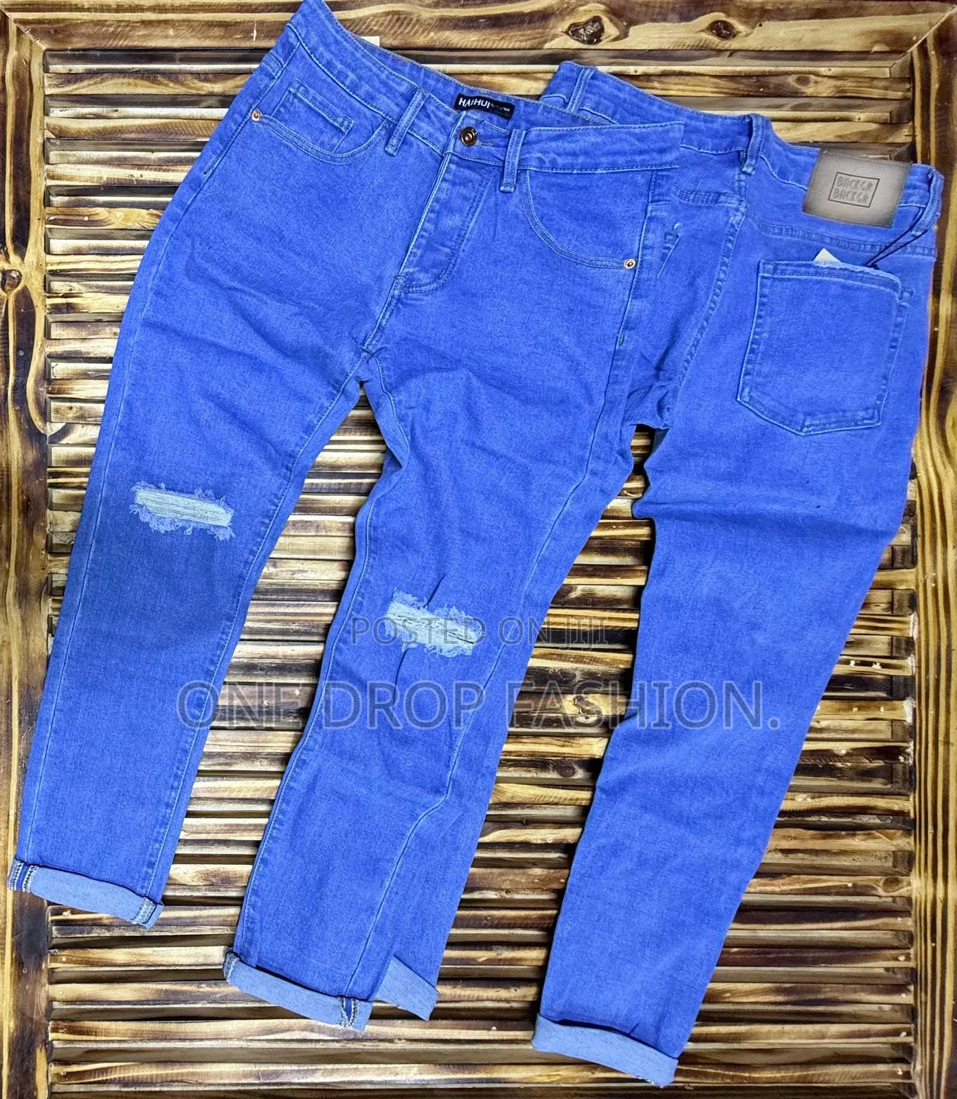 Rugged Men Blue and Grey Jeans