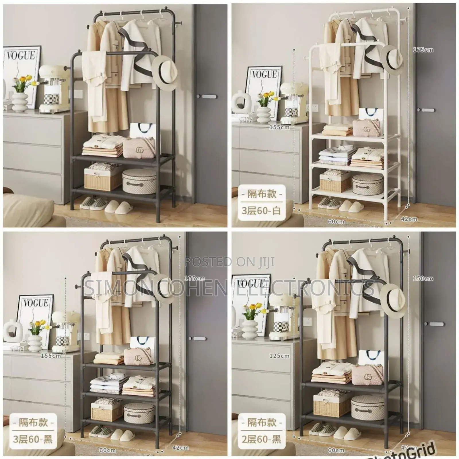 Double Clothing Garment Rack With 3-tier Storage Shelf