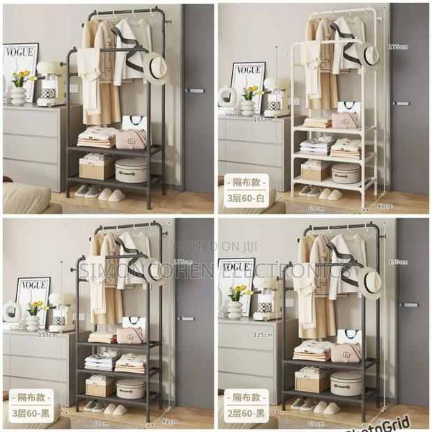 Double Clothing Garment Rack With 3-tier Storage Shelf