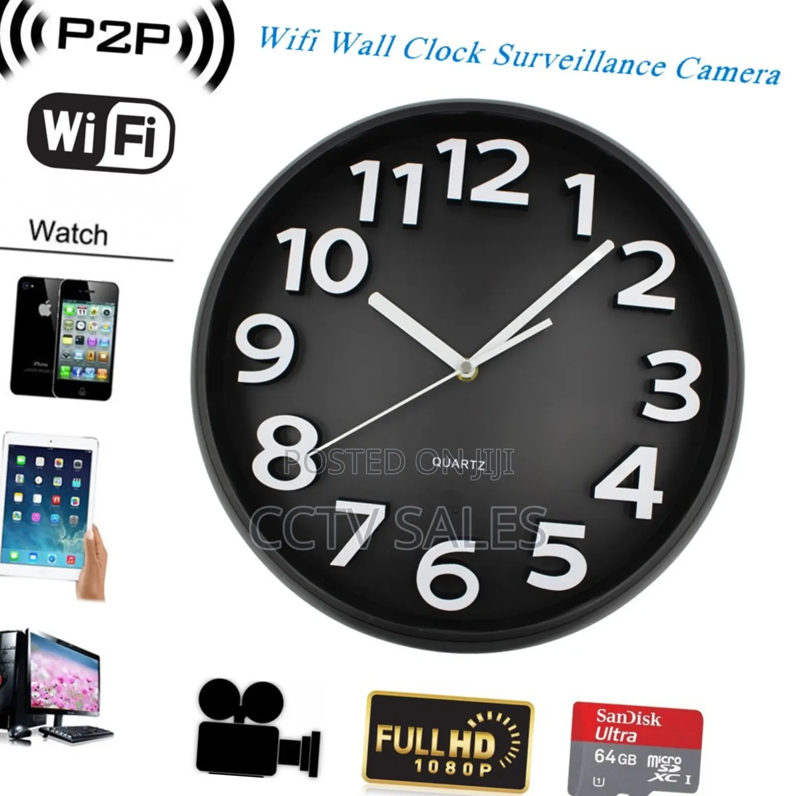 Wall Clock With Concealed 2mp Wide Angle CCTV